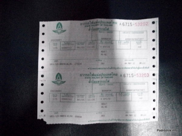 Tajlandia - maj 2012 - bilet Bangkok-Aranyaprathet