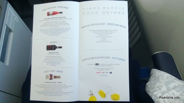 Polskie Linie Lotnicze LOT - Boeing 787 Dreamliner (SP-LRA) - Klasa Biznes (Elite Club) - wino różowe, porto, miód pitny, napoje alkoholowe i bezalkoholowe - czerwiec 2013