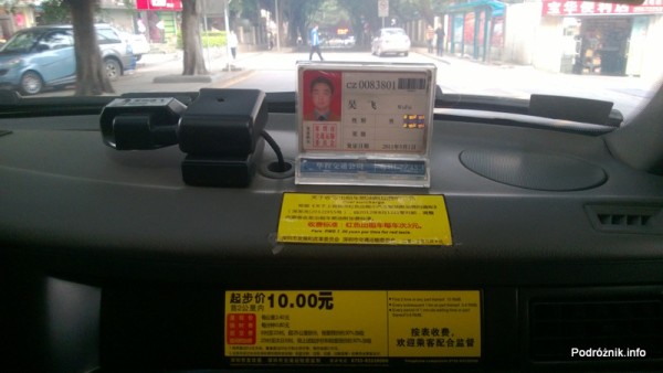 Chiny - Shenzhen - wnętrze taksówki - kwiecień 2013