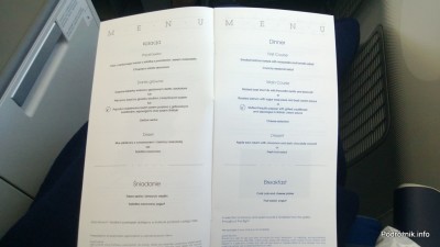 Polskie Linie Lotnicze LOT - Boeing 787 Dreamliner (SP-LRA) - Klasa Biznes (Elite Club) - menu - kolacja i śniadanie - czerwiec 2013