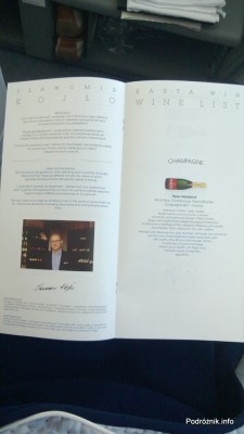 Polskie Linie Lotnicze LOT - Boeing 787 Dreamliner (SP-LRA) - Klasa Biznes (Elite Club) - menu - karta win - sommelier Sławomir Kojło i szampan - czerwiec 2013