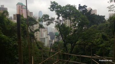 Chiny - Hongkong - Wzgórze Wiktorii - panorama na wieżowce znad bambusowego rusztowania - kwiecień 2013